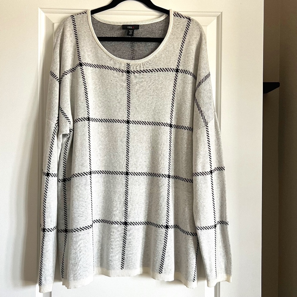 Apt. 9 Cream Plaid Scoop Neck Sweater